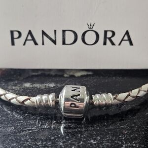 PANDORA Braided Leather Sterling Silver Bracelet - @Grey